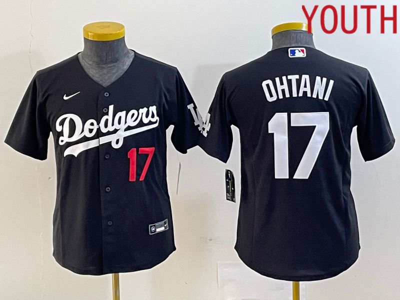 Youth Los Angeles Dodgers 17 Ohtani Black Nike Game MLB Jersey style 4